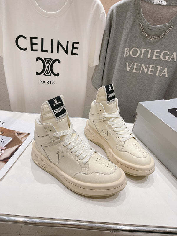 Rick 0wens Cream High-Top Sneakers