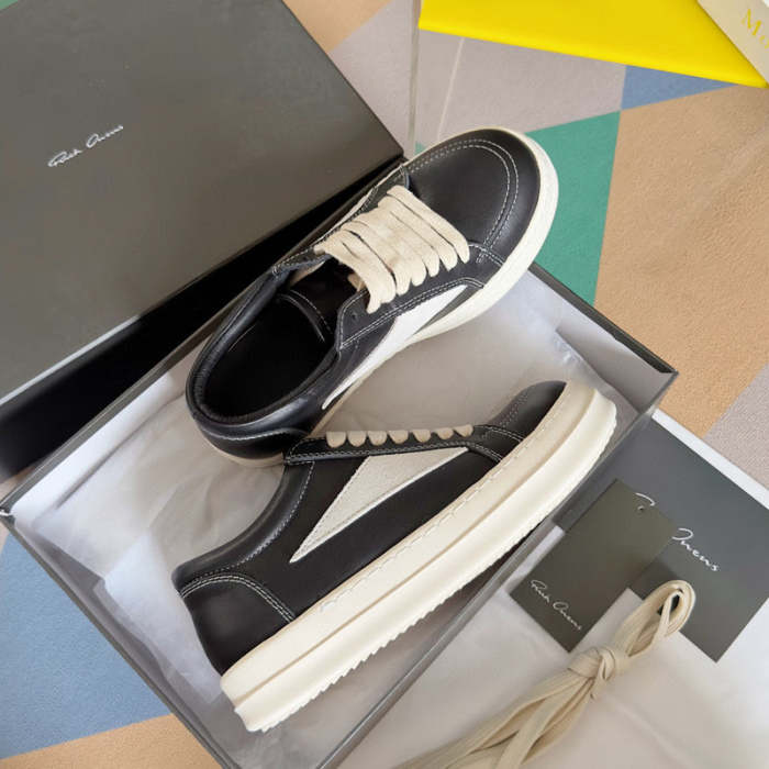 Rick 0wens Black Leather and Suede Low-Top Sneakers