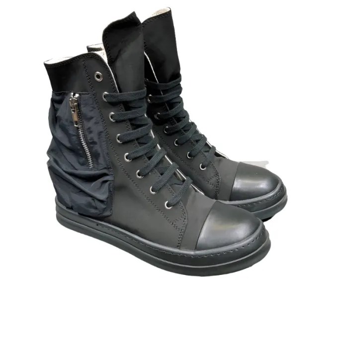 Rick 0wens High-Top Leather Sneakers with Side Zipper