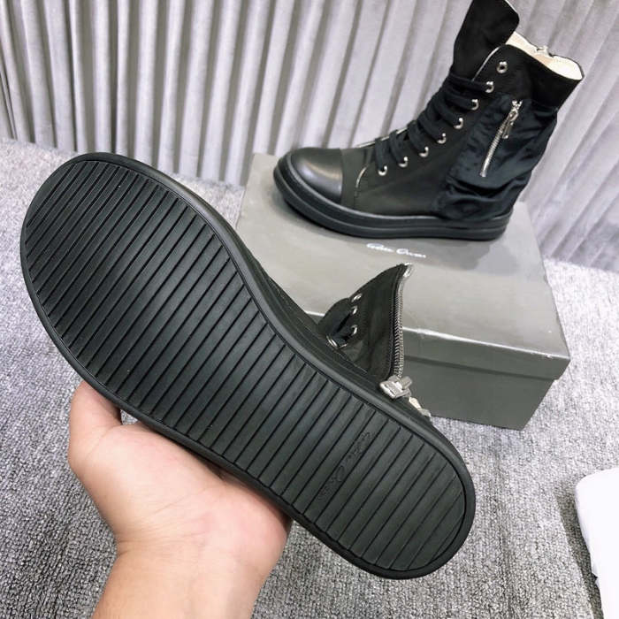 Rick 0wens High-Top Leather Sneakers with Side Zipper