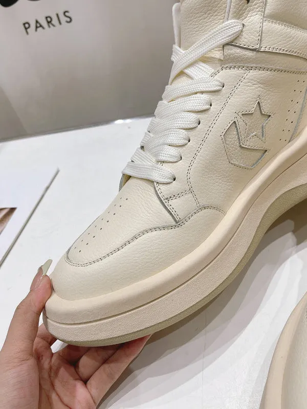 Rick 0wens Cream High-Top Sneakers