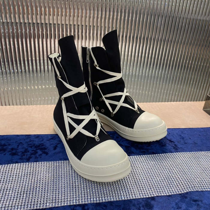 Rick 0wens High-Top Canvas Boots - Black and White