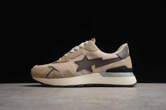 B@PE ST@ Retro Runner Beige and Brown Sneakers