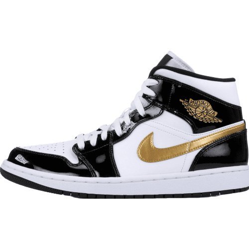 JORD@N 1 MID x PATENT BLACK WHITE GOLD