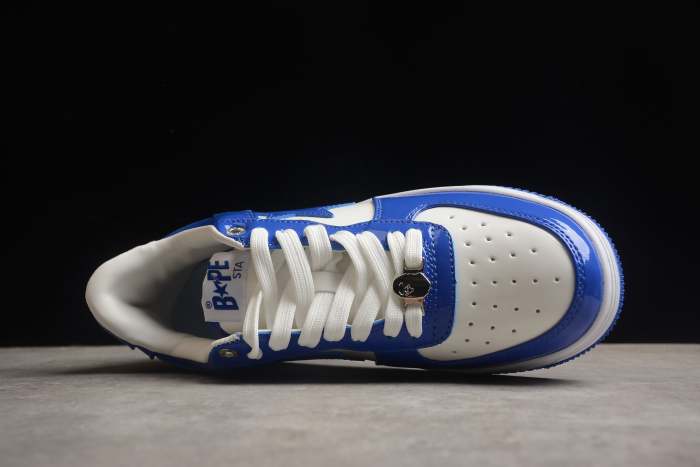 B@PE ST@ Low-Top Blue and White Patent Leather Sneakers