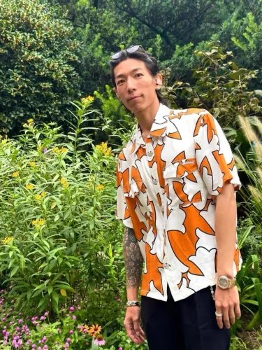 White Full Cross Orange Silver Button Short Sleeve Shirt