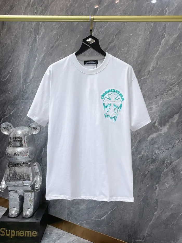 Paw Print Cross Sanskrit Letter Patch Embroidered Tee 2 colors