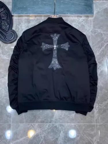 Double Sleeve Leather Cross Metal Logo Baseball Cotton Jacket