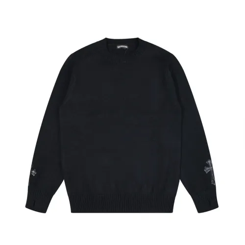 Cross knit jacquard applique crew-neck sweater 3 colors