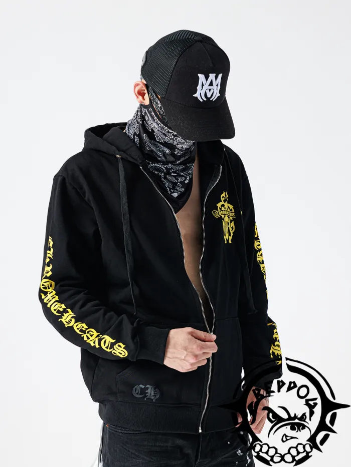 Yellow dagger print zipper hoodie