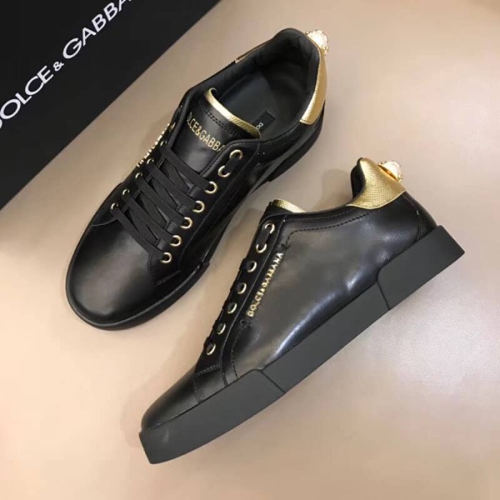 DOLCE    G@BB@N@ SNEAKERS PORTFINO IN WHITE LEATHER WITH PERLA LOGATA   DG21