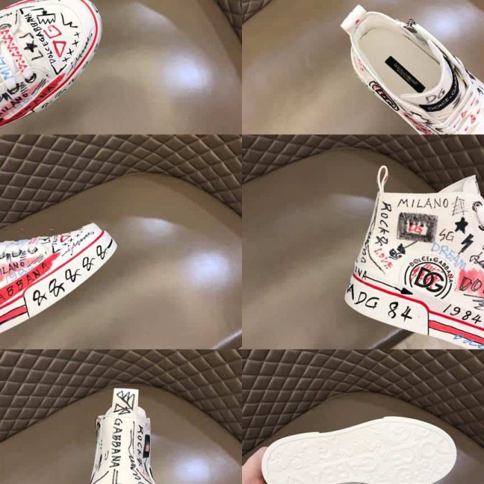 DOLCE AND  G@BB@N@ HAND-PAINTED GRAFFITI CANVAS PORTOFINO LIGHT MID-TOP SNEAKERS    DG111