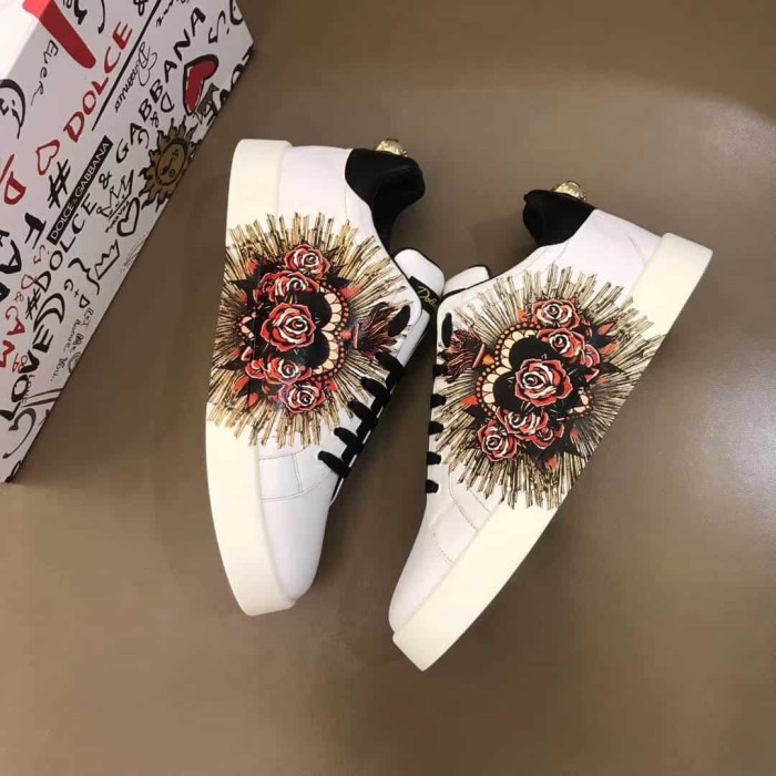 DOLCE    G@BB@N@ PRINTED CALFSKIN PORTOFINO SNEAKERS   DG5
