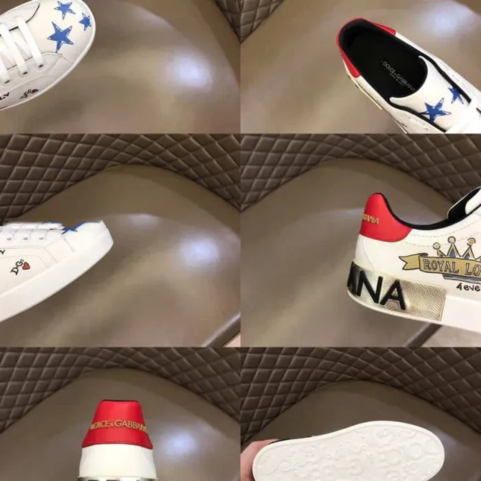 DOLCE AND  G@BB@N@ LEATHER ROYAL LOVE PRINT SNEAKERS IN WHITE    DG103