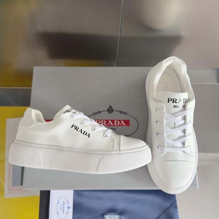 PR@DA@ MACRO RE-NYLON AND BRUSHED LEATHER SNEAKERS   PRD064