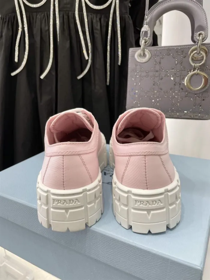 PR@DA@ DOUBLE WHEEL RE-NYLON GABARDINE SNEAKERS PINK   PRD084
