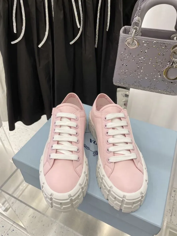 PR@DA@ DOUBLE WHEEL RE-NYLON GABARDINE SNEAKERS PINK   PRD084