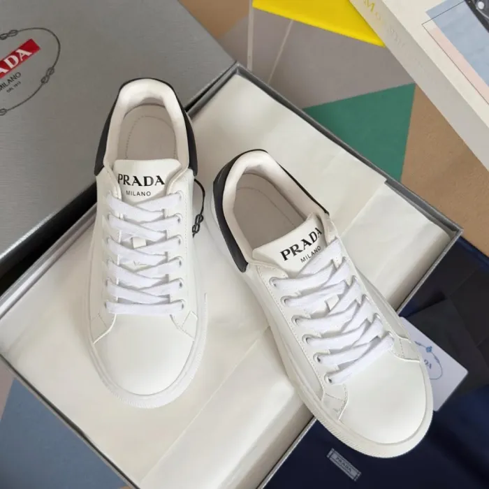 PR@DA@ MACRO RE-NYLON AND BRUSHED LEATHER SNEAKERS   PRD065