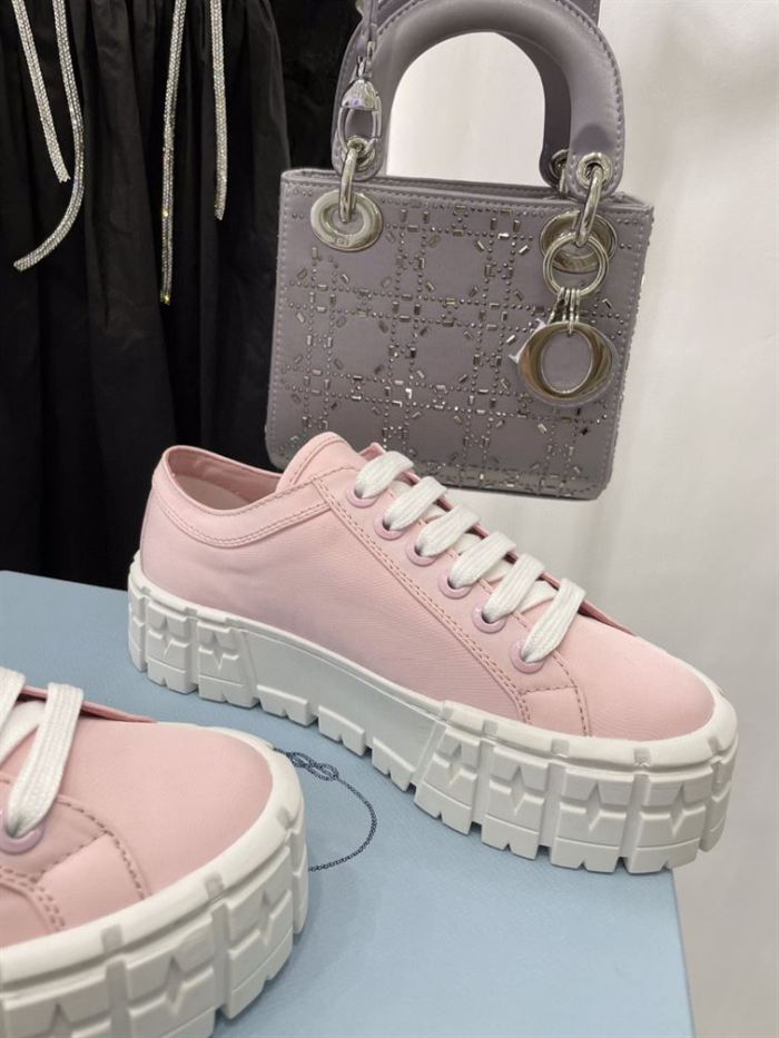 PR@DA@ DOUBLE WHEEL RE-NYLON GABARDINE SNEAKERS PINK   PRD084