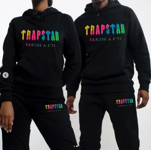 Copy Trapstar rainbow towel embroidery logo hoodie & sweatpants black & grey