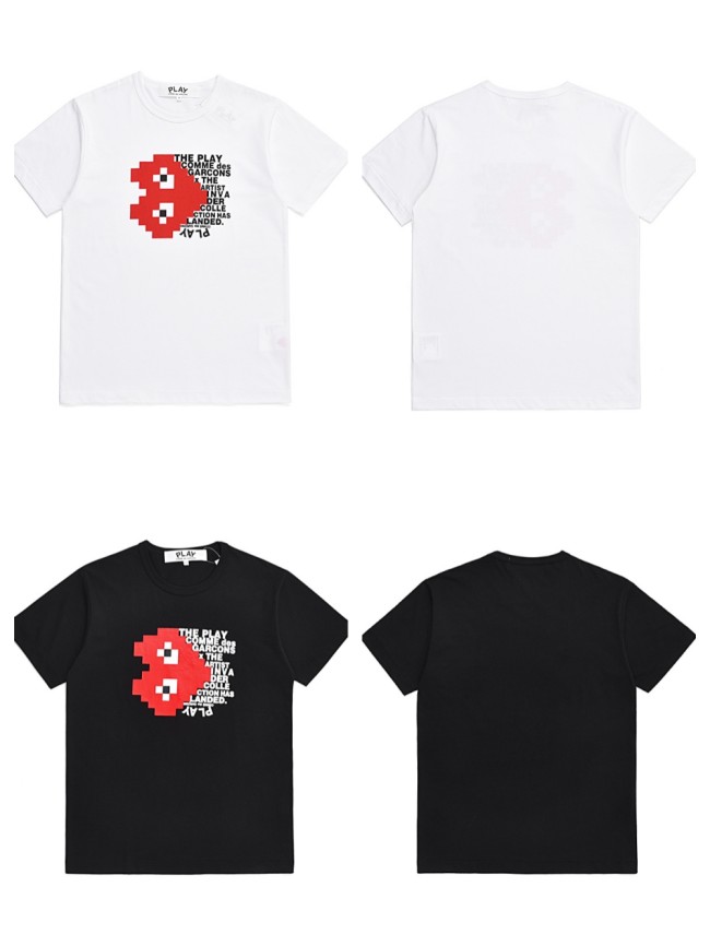 Cdg Play Pixel Grid Large Heart Letter Print Tee 2 colors