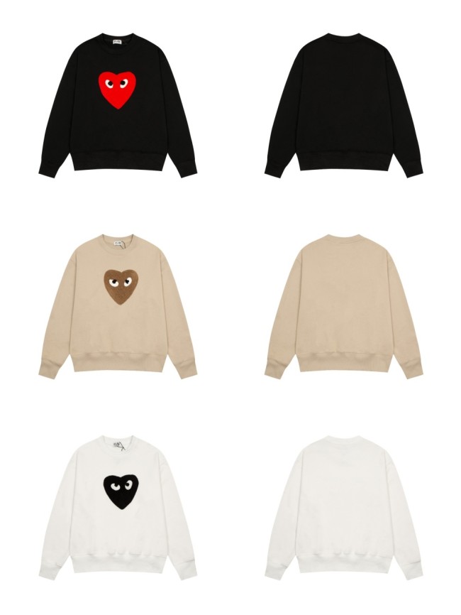 Cdg Play Hemp rope hand-stitched love heart round neck Sweatshirt 3 colors