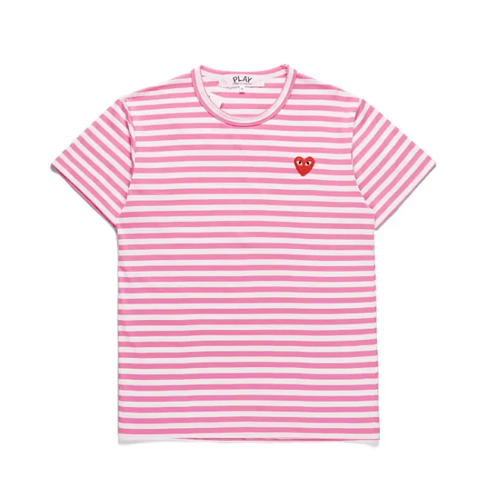 Cdg Play Classic Striped Heart Embroidered Tee 6 colors