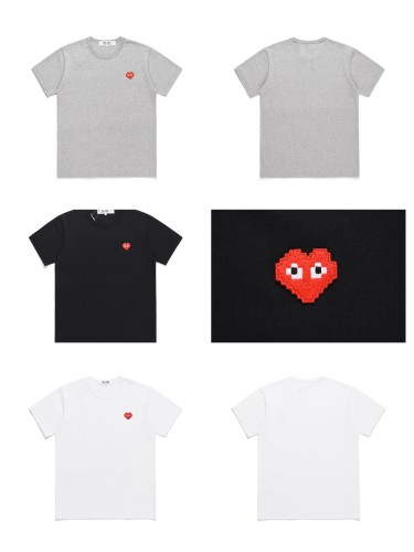 Cdg Play Chest mosaic with small red heart embroidery Tee 3 colors