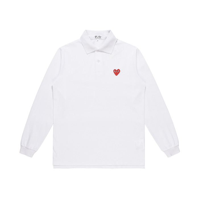 Cdg Play Classic Red Heart Long Sleeve Embroidered Polo Shirt 3 Colors