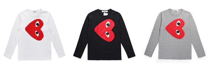 Cdg Play Tilting head red heart smiley face printed long sleeve 3 colors