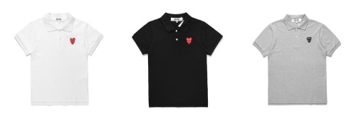Cdg Play Overlapping hearts embroidered polo shirt 3 colors