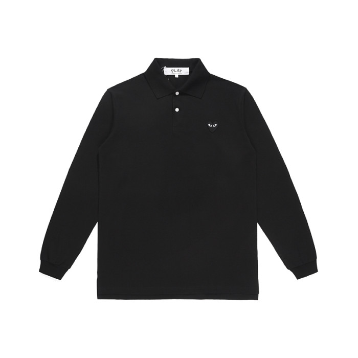 Cdg Play Classic Black Heart Long Sleeve Embroidered Polo Shirt 3 Colors