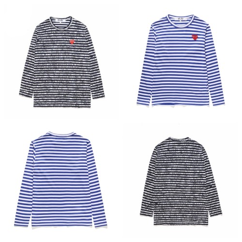 Cdg Play Striped Mixed Line Print Long Sleeve Shirt 2 Styles