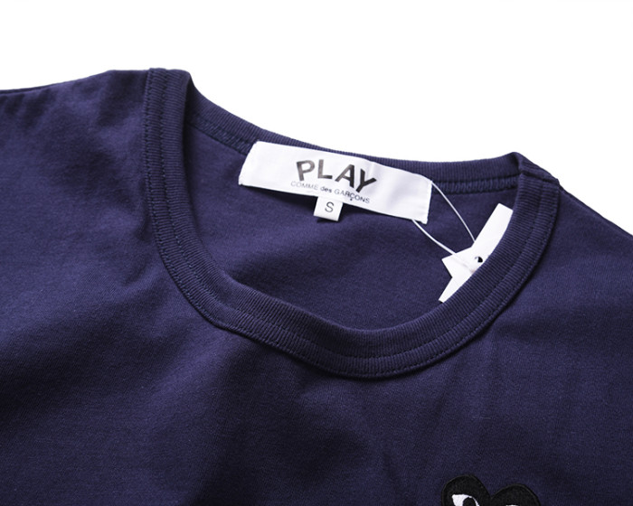 Cdg Play Blue black heart round neck embroidered short sleeve T-shirt