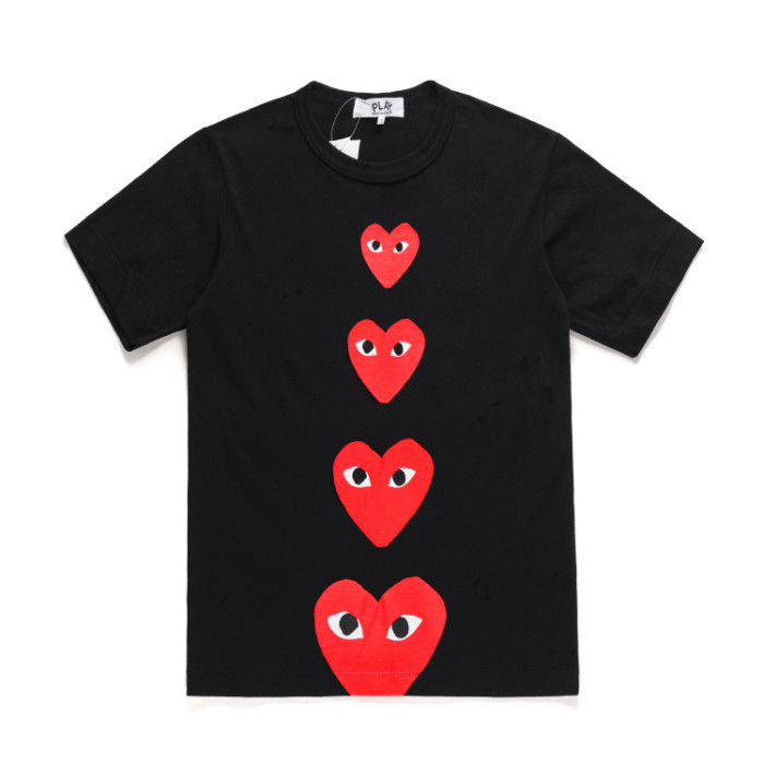 Cdg Play Four Continuous Red Hearts Tee 2 Colors