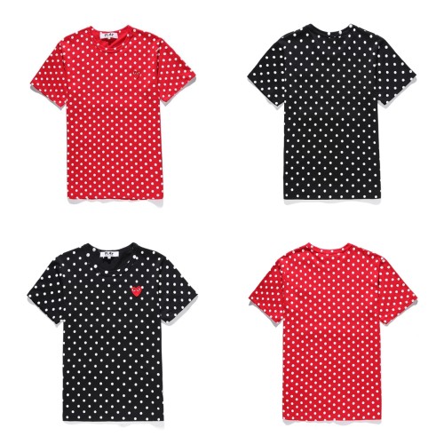 Cdg Play Little Red Heart Polka Dot Embroidery Tee 2 Colors
