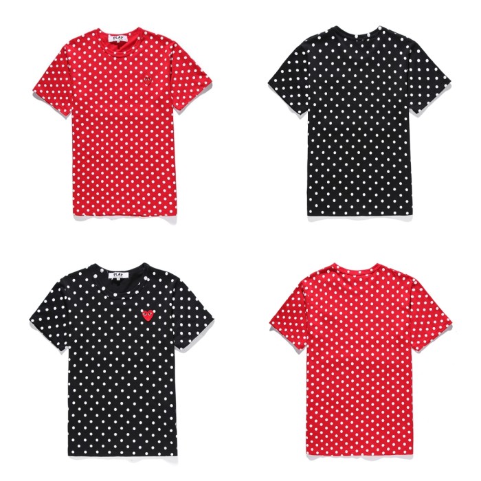 Cdg Play Little Red Heart Polka Dot Embroidery Tee 2 Colors