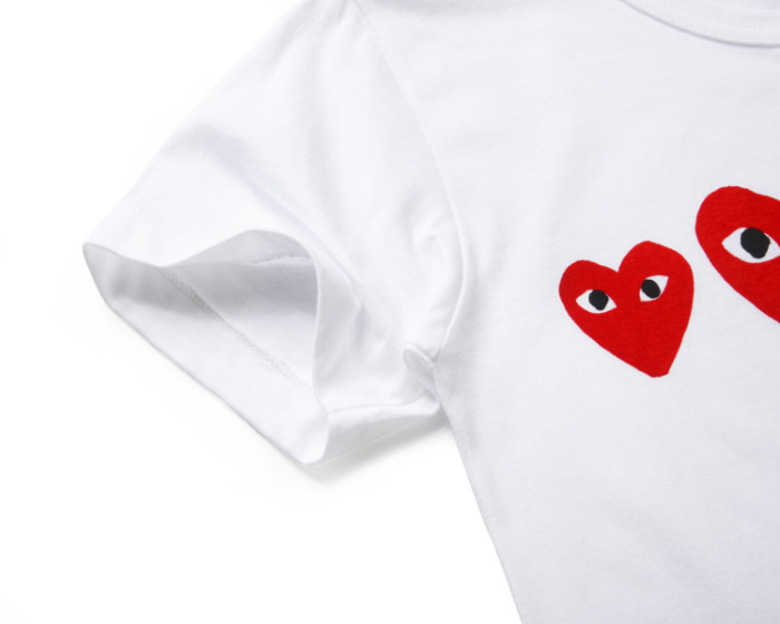 Cdg Play Triple Heart Casual Printed T-shirt 2colors