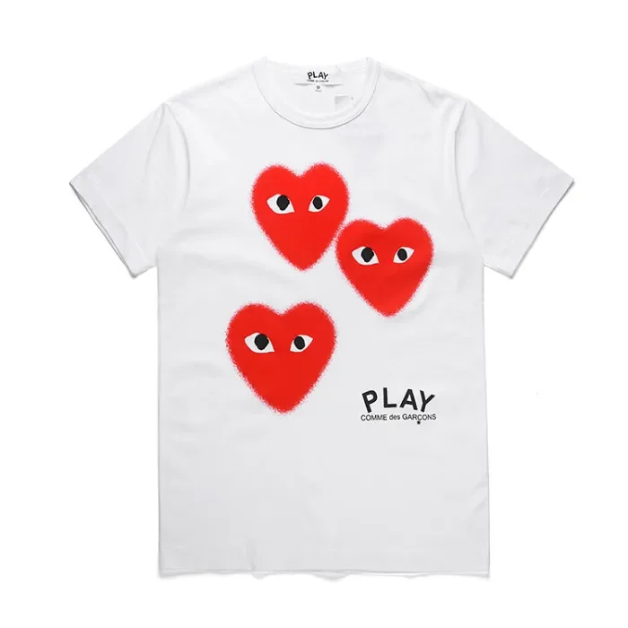 Cdg Play Three red hearts round neck short sleeve 2 colors T-shirt