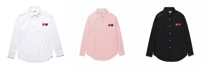 Cdg Play Base color double red heart shirt 3 colors