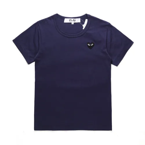 Blue black heart round neck embroidered short sleeve T-shirt