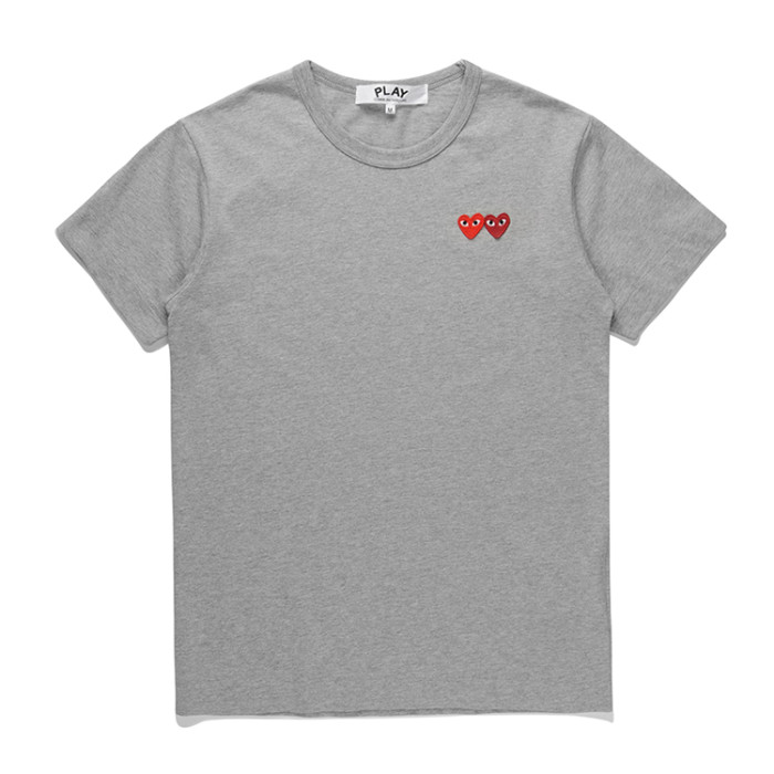 Cdg Play Double Heart Embroidery Round Neck Tee 4 Colors