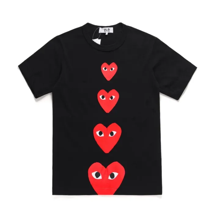 Cdg Play Four Continuous Red Hearts Tee 2 Colors