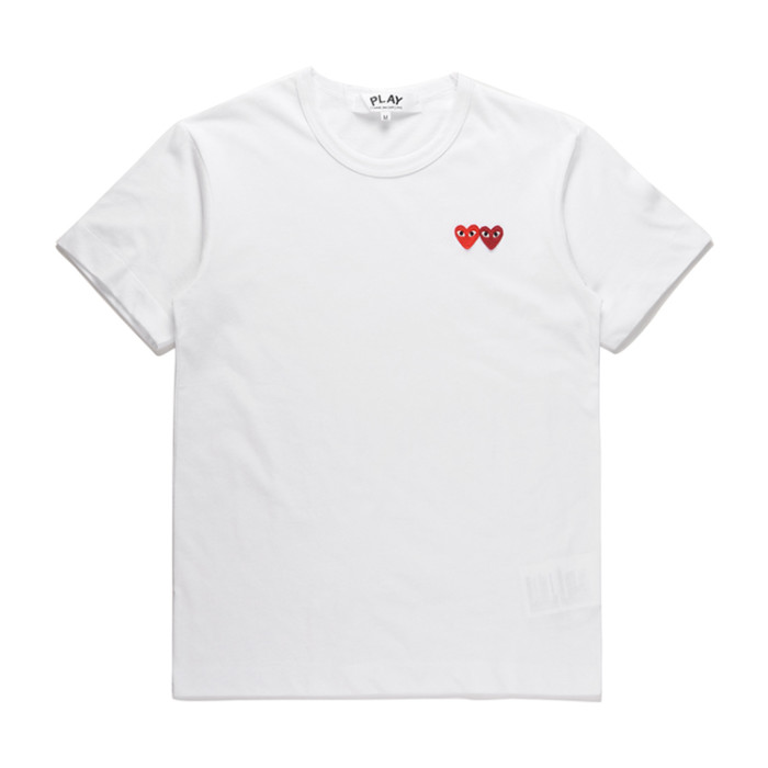 Cdg Play Double Heart Embroidery Round Neck Tee 4 Colors