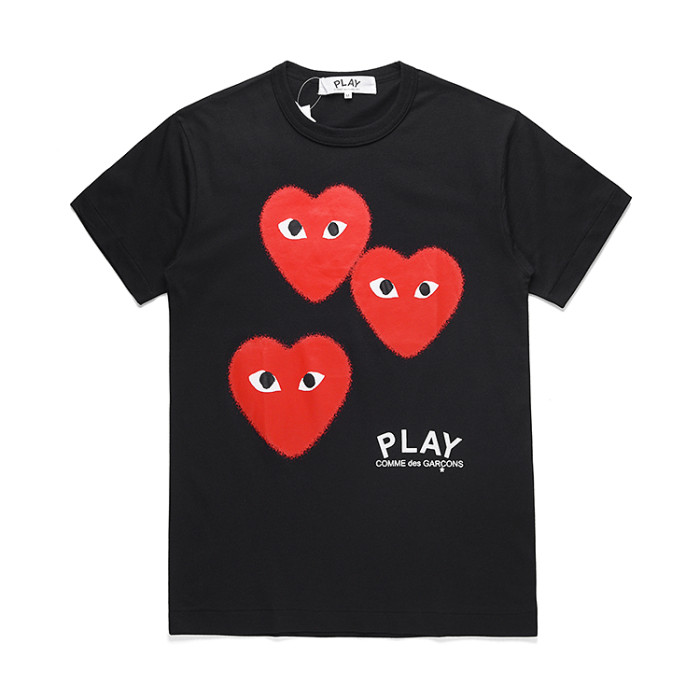 Cdg Play Three red hearts round neck short sleeve 2 colors T-shirt