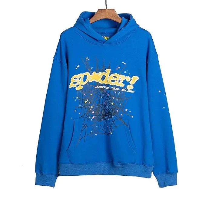 Yellow Letter Star Spiderweb Print Hoodie