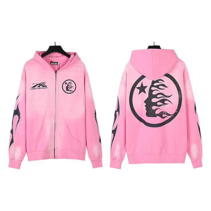 Hellstar Studio Star and Face Print Pink Washed Zipper hoodie & pants set
