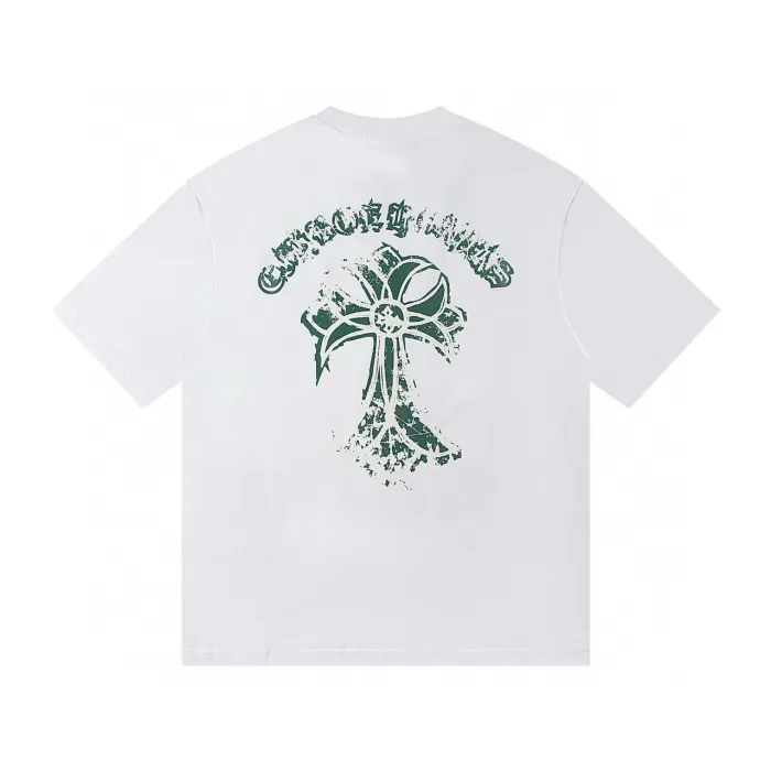 Two-color spliced sword-shaped floral pattern printed tee