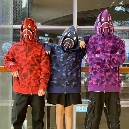 Camouflage shark head zipper Double-hat hoodie