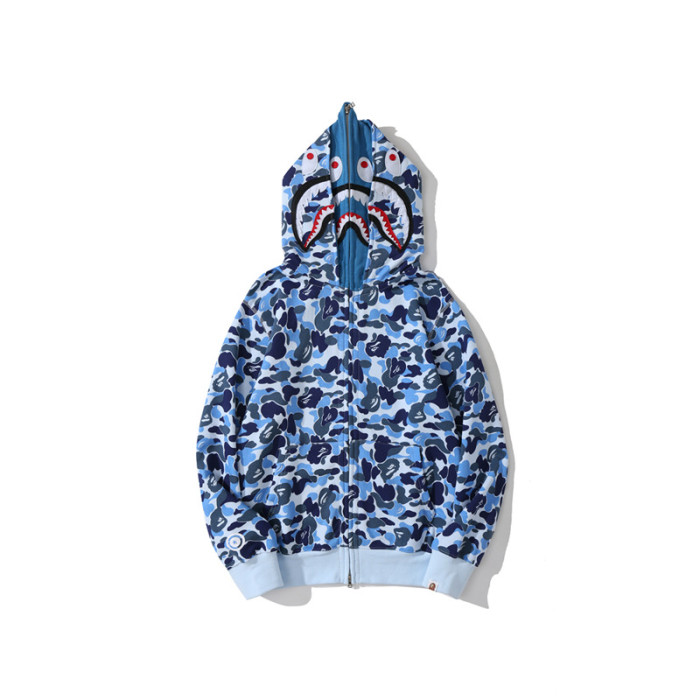 A Bathing Ape Camouflage Shark Embroidery Letter Double-hat hoodie